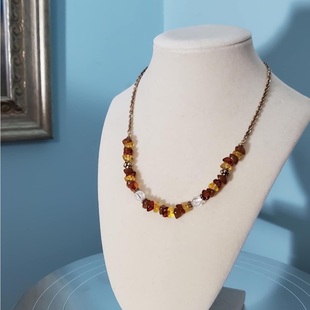 Vintage Avon Gold Tone and Amber Colored Chip Statement Necklace